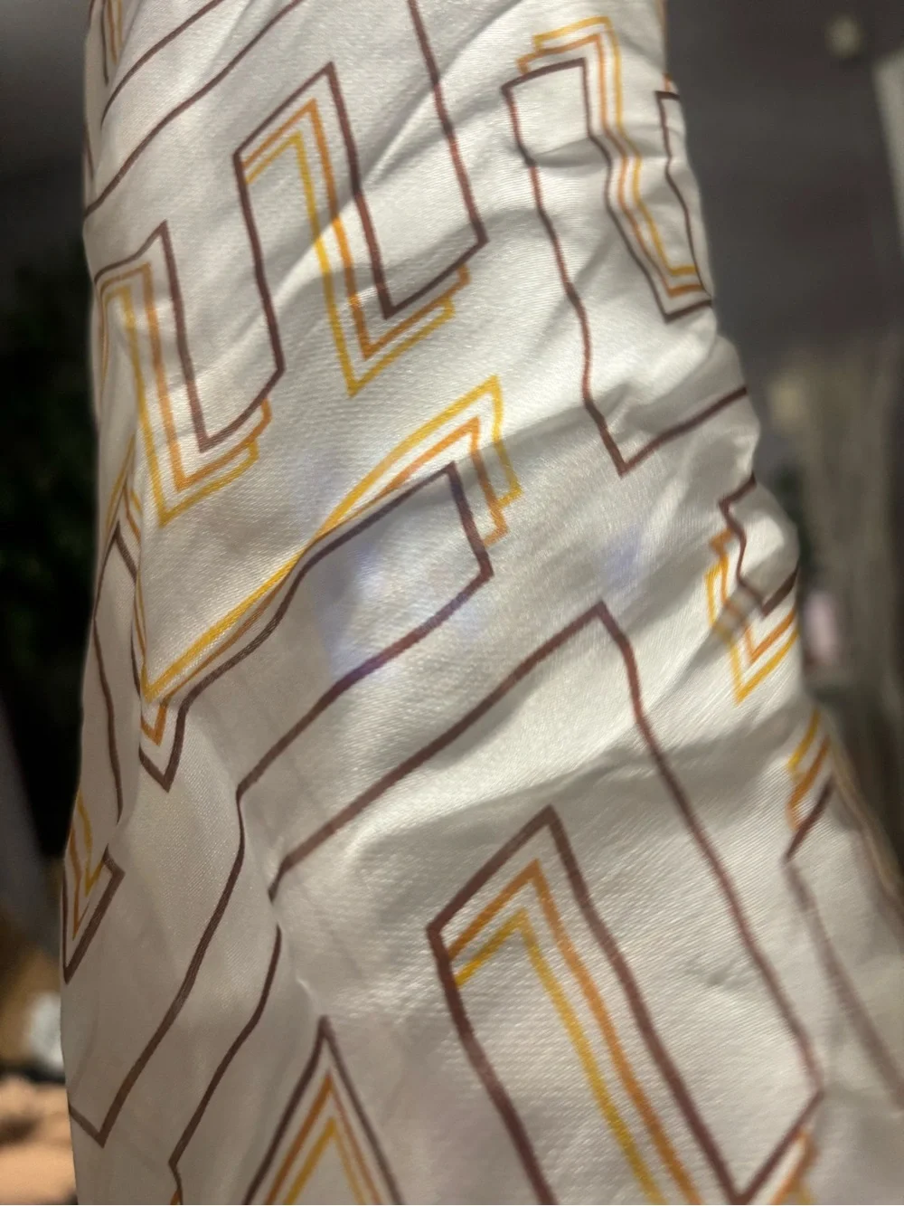 Fendi White Scarf with Yellow and Brown Geometric Motif